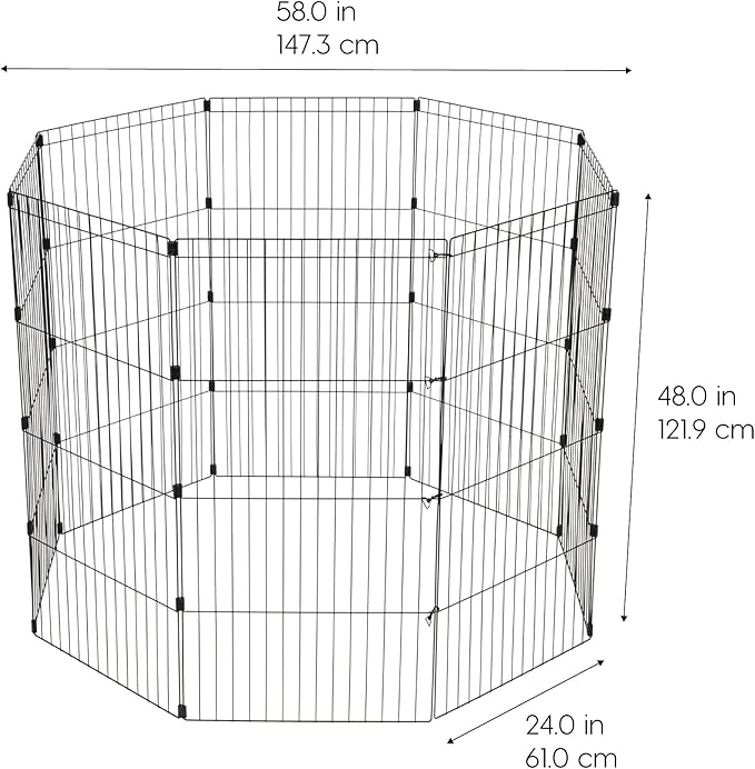 IRIS USA 48" 8-Panel Metal Pet Dog Puppy Playpen, Indoor/Outdoor Dog Fence, 58 x 58 x 48, Foldable, Customizable, Black
