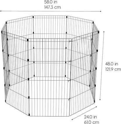 IRIS USA 48" 8-Panel Metal Pet Dog Puppy Playpen, Indoor/Outdoor Dog Fence, 58 x 58 x 48, Foldable, Customizable, Black