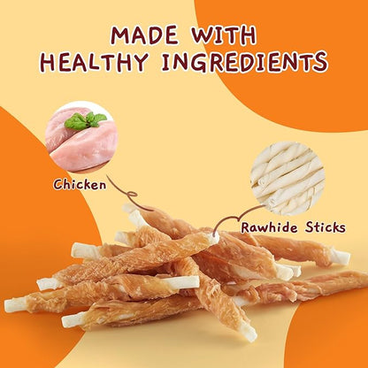 Jungle Calling Dog Treats, Chicken Wrapped Rawhide Sticks for Dogs, Delicious and Nutritious Training Reward Treats and Dog Chews Snacks, 6 oz