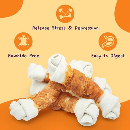Jungle Calling Rawhide Free Dog Bones, 6.5" Real Chicken Wrapped Dog Chew Bones for Medium and Large Dogs Training Treats