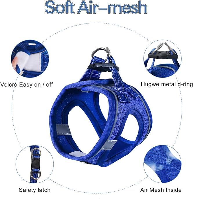 Dog Harness for Small Dogs and Leash Set, Honeycomb Grid, Reflective Lightweight Harness & Anti-Twist Pet Lead (Multi Color, Size: XS-S-M) (M, Sapphire Blue)