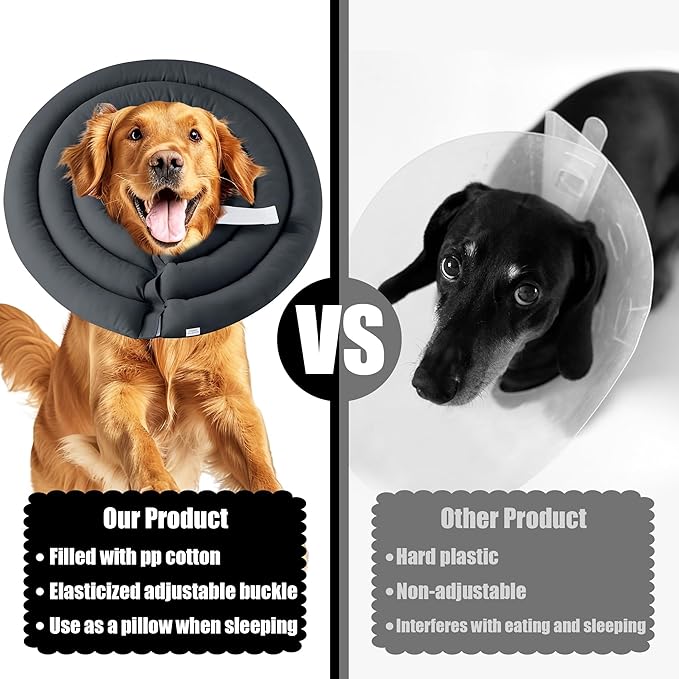 Soft Dog Cone Collar - Adjustable Recovery Cone for Large Dogs After Surgery to Stop Licking, Waterproof Elizabethan Protective Neck Donut Collar Alternative for Pet (Grey, 2XL)