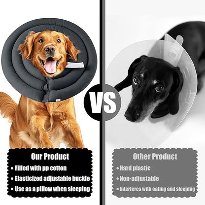 Soft Dog Cone Collar - Adjustable Recovery Cone for Large Dogs After Surgery to Stop Licking, Waterproof Elizabethan Protective Neck Donut Collar Alternative for Pet (Grey, 2XL)