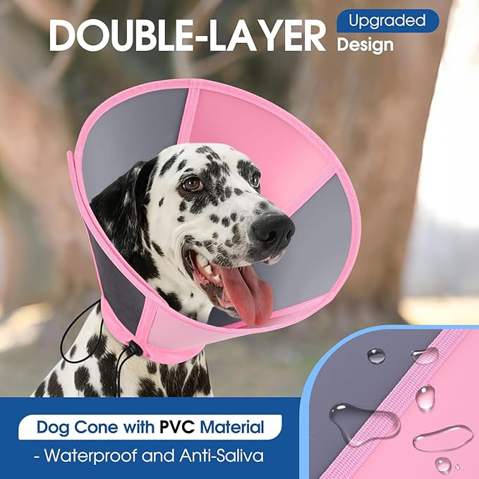 SUNFURA Dog Cone - Soft Cone for Dogs to Stop Licking, Adjustable Dog Cones for Medium Dogs After Surgery, Pet Recovery Elizabethan Collar Alternative for Wound Care, Spay, Neuter, Pink M