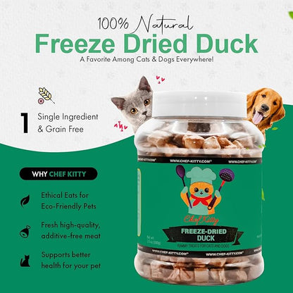 Duck Dog Treats | 100% Human Grade Freeze Dried Cat Treats, Single Ingredient | High Protein Cat & Dog Food Toppers | No Additives or Preservatives | Inspected & Tested in USA | 3.0 oz