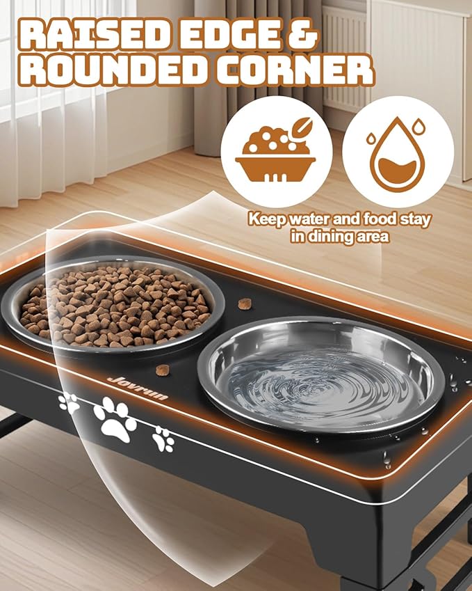 Jovrun Elevated Dog Bowls for Small Dogs and Cats, Non-Slip Cat Bowls with 2 Thick 5.5" Stainless Steel Dishes, Dog Feeder 2 Heights Adjustable to 2.6"-5.3"