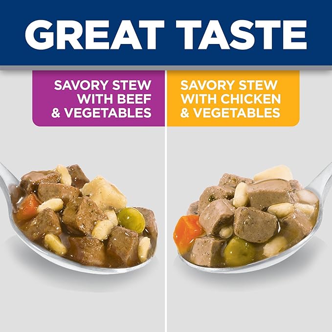 Hill's Science Diet Small & Mini, Adult 1-6, Small & Mini Breeds Premium Nutrition, Wet Dog Food, Variety Pack: Chicken & Vegetables; Salmon & Vegetables Stew, 3.5 oz Tray Variety Pack, Case of 12