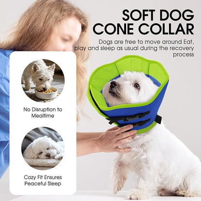 SUNFURA Soft Dog Cone, Adjustable Dog Cone Collar Alternative for Large Dogs, Comfy Pet Cones for Dogs to Stop Licking, Protective E-Collar After Surgery for Wound Healing, Blue XL