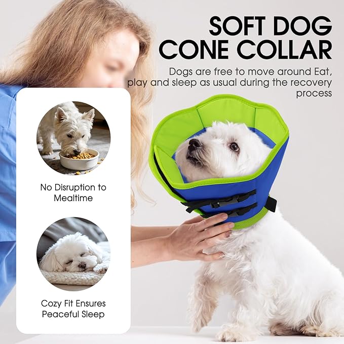 SUNFURA Dog Cone Collar, Adjustable Cone for Dogs to Stop Licking, Soft Dog Cone Alternative for Small Dogs, Pet Recovery Collar After Surgery with Quick Release Buckle, Blue S