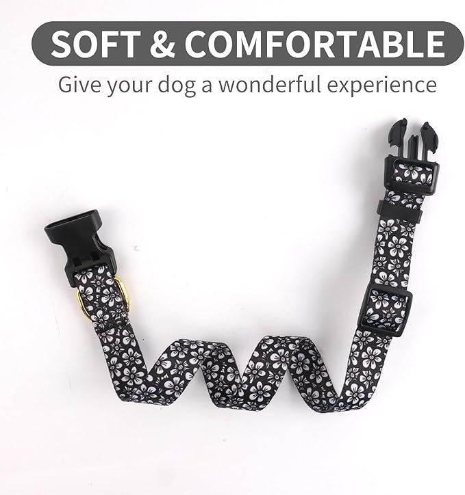 QQPETS Adjustable Soft Dog Collar: Print Flower Pink Multicolor Cute Patterns for XS Small Medium Large Pet Girl Boy Puppy Walking Running Training