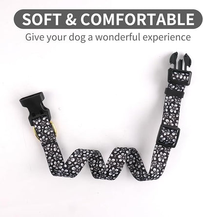 QQPETS Adjustable Soft Dog Collar: Print Flower Pink Multicolor Cute Patterns for XS Small Medium Large Pet Girl Boy Puppy Walking Running Training