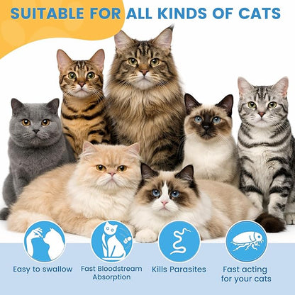 Broad-Spectrum Dewormer for Cats and Kittens,Cat Dewormer for All wormers(Praziquantel, Pyrantel Pamoate) for Hookworms, Tapeworms & Roundworms, 60 Tablets