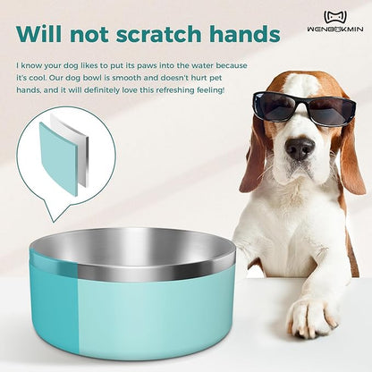 WENBOKMIN Dog Bowl, Stainless Steel Dog Food and Water Bowl with Non Slip Quiet Bottom, Easy to Clean, Dishwasher Safe, 40oz, Mint Green