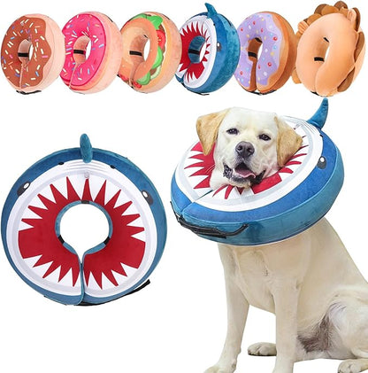 BEAUTYZOO Dog Cone Alternative After Surgery for Large Medium Small Dogs, Soft Inflatable Cone Collar for Dogs Cats, Dog Neck Donut E Collar Dogs Recovery Collar to Stop Licking, Shark Blue, M