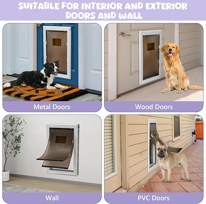 Durable Pet Door, Aluminum Door for Dog and Pets, X-Large Doggie Door with Double Automatic Closing Magnetic Flap, Ideal for Interior and Exterior Doors, Screen and Wall, Weather Resistant