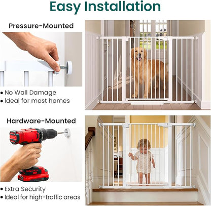 Cumbor 36" Extra Tall Baby Gate, 30-54" Wide Dog Gates for Large Dogs, Dual Lock & Self-Closing Child Gate for Stairs, Doorways & Hallways, Pressure Mounted Safety Proofing for Babies & Pets, White