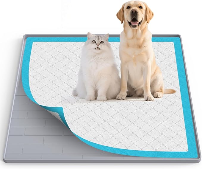 Pee Pad Tray Holder for Dogs,Non-Slip Silicone Dog Puppy Pad Holder,24 x 24 Square Puppy Potty Training Pads,No Spill Raised Lip High Edge,Portable, Leak-Proof Mat Trays for Indoor Floor Protection