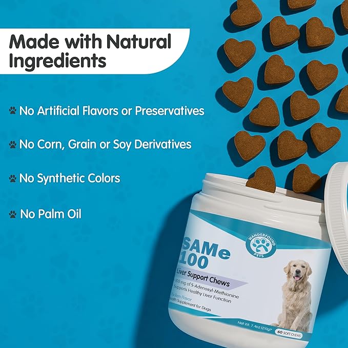Same 100, Liver Support for Dogs, SAM e Chewable Hepatic Support for Dogs, Promotes Cell Membrane Strength, Bacon Flavor - Soft Chew Treats