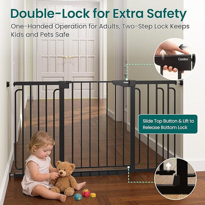 Cumbor 30.4-56.8" Extra Wide Baby Gate for Stairs, Dual Lock & Self-Closing Dog Gate Indoor, Easy Install Pet Gate for Doorways & Wide Openings, Easy Walk Thru Safety Proofing for Babies & Pets, Black