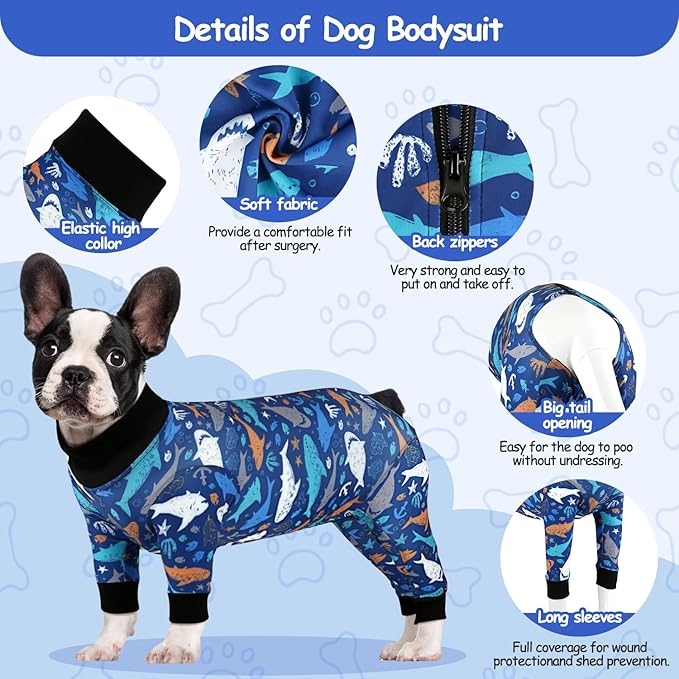 Etdane Dog Onesie Surgery Recovery Suit for Female Male Dogs After Spayed Suit Surgical Recovery Suit Anti Shedding Body Suit for Small Medium Large Dog Sharks/Large