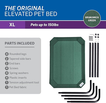 Coolaroo Original Elevated Dog Bed - Breathable Off-The-Ground Pet Bed with Cooling Fabric, Joint Relief & Moisture-Resistant Fabric, 100% Recyclable, Easy Clean, Brunswick Green, Extra Large