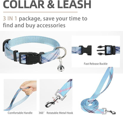 PUPTECK Adjustable Dog Harness Collar and Leash Set Step in No Pull Pet Harness for Small Medium Dogs Puppy and Cats Outdoor Walking Running, Soft Mesh Padded Reflective Vest Harnesses, Blue XL