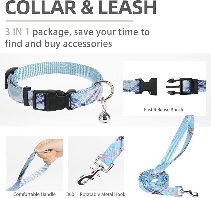 PUPTECK Adjustable Dog Harness Collar and Leash Set Step in No Pull Pet Harness for Small Medium Dogs Puppy and Cats Outdoor Walking Running, Soft Mesh Padded Reflective Vest Harnesses, Blue M