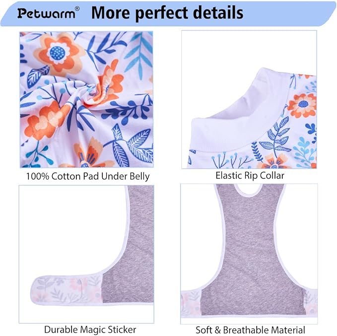 PetWarm Dog Surgery Recovery Suit Male Neuter, Onesies for Dogs, Surgery Suit for Dogs Professional Dog Abdominal Wounds Bandages Female Male, Flower Pattern, Orange, XL