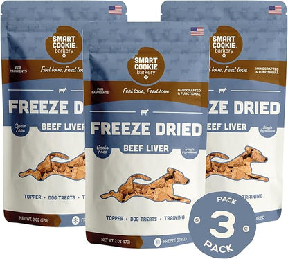 Smart Cookie Freeze Dried Beef Liver Bites - Single Ingredient Freeze Dried Beef Liver Dog Treats for Low Calorie Training Treats for Dogs or Dog Food Topper - Made in USA - 2oz Bag, 3 Pack