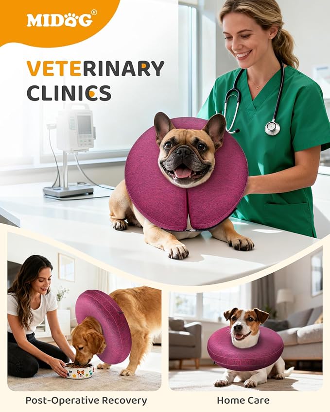 MIDOG Inflatable Dog Cone Collar – Soft Dog Cone Alternative After Surgery, Comfortable Recovery Neck Donut ECollar for Small Medium & Large Dogs and Cats to Stop Licking & Vision-Friendly (Rose,L)