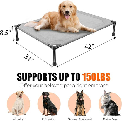 Simple Trending Raised Dog Bed for Large Dogs, Outdoor Elevated Dog Cot with Washable Breathable Mesh, Waterproof Cooling Pet Bed, 42" x 31", Grey