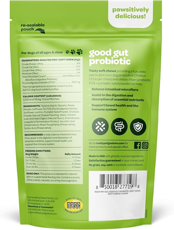 Probiotic Chews for Dogs Gut Health | Tasty Pre and Probiotics for Dogs Digestive Health with Pumpkin Dog Probiotics and Digestive Enzymes | NASC Certified & Made in The USA | 60 Chews (Pack of 2)