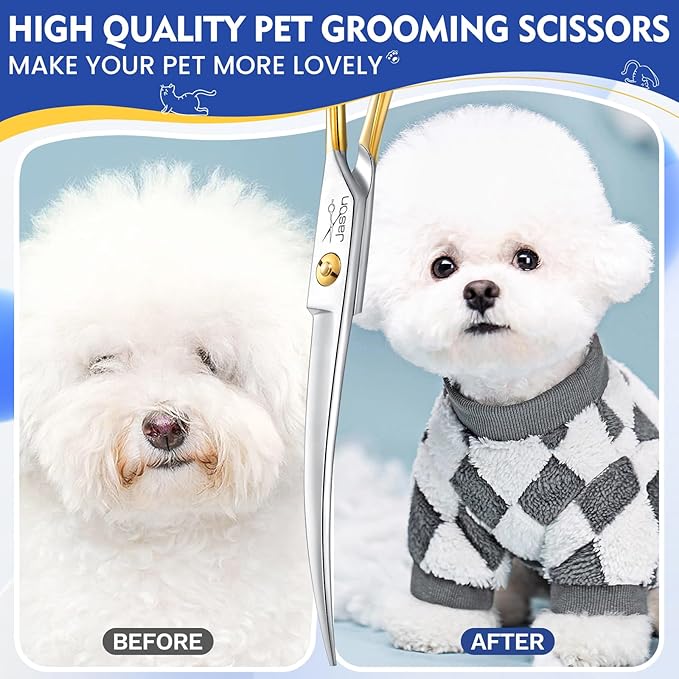 JASON Curved Dog Grooming Scissors for Dog Grooming Professional Downward Curved Pet Face Trimming Shears with Symmetric Handle Sharp Comfortable Christmas Gift 7"