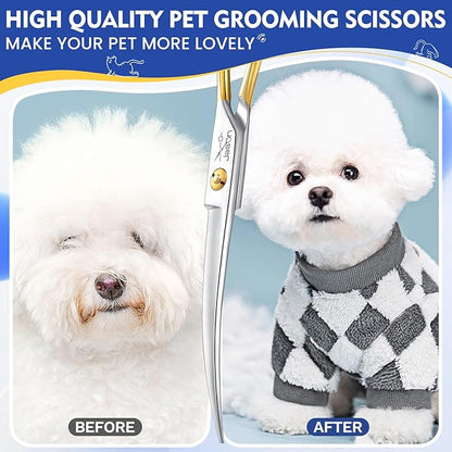 JASON Curved Dog Grooming Scissors for Dog Grooming Professional Downward Curved Pet Face Trimming Shears with Symmetric Handle Sharp Comfortable Christmas Gift 7"