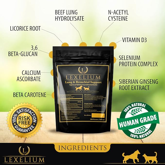 Lung & Bronchial Supplement for Dogs and Cats - Provides Breathing Support & Keeps Lung Healthy – Optimizes Lung Function & Breathing - Easy to Mix Powder - 200G