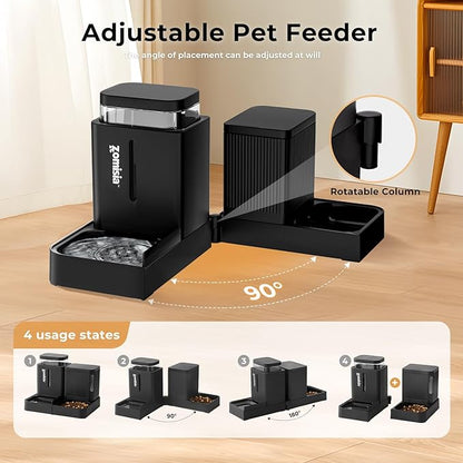 ZOMISIA Gravity Dog Food and Water Dispenser, 2 in 1 Automatic Dog Feeder with 180 Degree Rotatable, 2 Pack Large Capacity Self Feeding for Small Dogs Puppy, White, 1.6GALx2