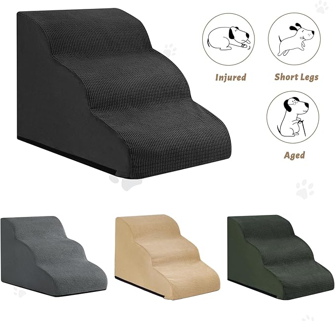 Aodisman 3-Step Dog Ramp and Stairs for Sofa and Chair - Non-Slip Sturdy Pet Steps for Small Dogs and Cats,15.7" H,Black
