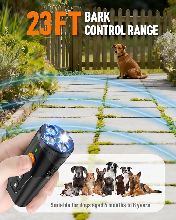 Dog Bark Deterrent Devices, 3X Ultrasonic Anti Barking Device for Dogs, 4 Modes with 3 Emitters and LED Light to Stop Neighbors Dog from Barking, Safe Use Dog Barking Silencer for Indoor Outdoor