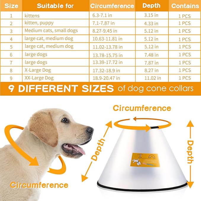 Paterr 9 Pcs Soft Dog Cone Collar Adjustable Protective for Pet Flexible Plastic Cone for Dog After Surgery Recovery E Collar for Wound Healing Small Medium Large(Black Border)
