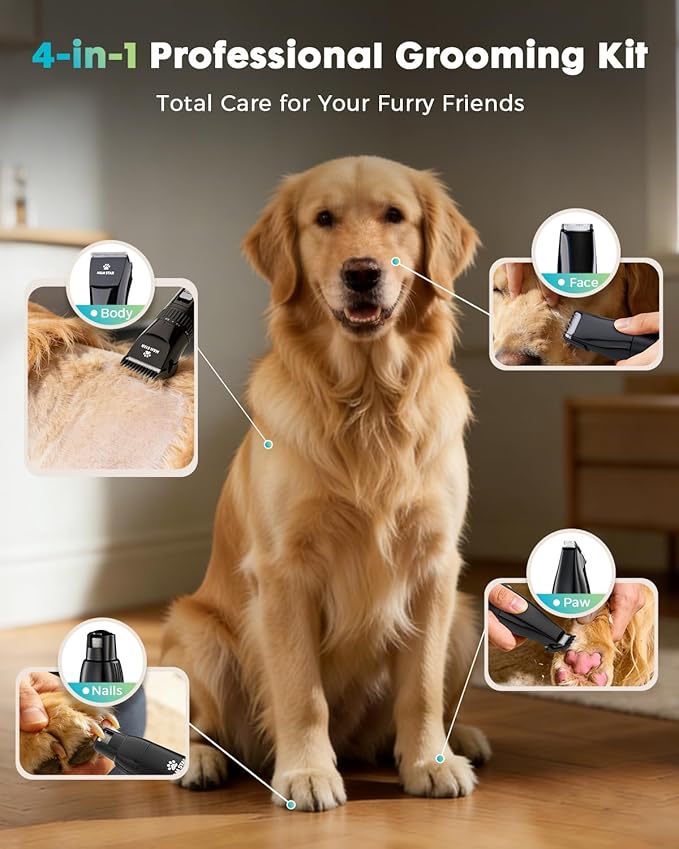 M&M STAR Dog Grooming Kit, Quiet Dog Clippers for Grooming Heavy Thick Coats, Cordless Pet Hair Trimmer & Shaver with Paw Trimmer, Low Noise Rechargeable Clippers for Small Large Dogs Cats