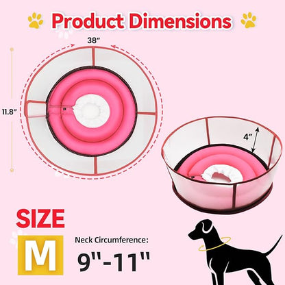 Upgraded Inflatable Dog Cone Collar for Dogs After Surgery,Adjustable Soft Elizabethan Collar for Medium Large Dogs,Comfortable Dual-Ring Dog Cone with Detachable Transparent Anti-Licking Shield（M