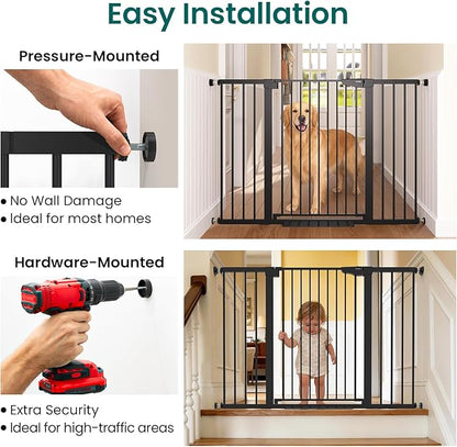 Cumbor 30-54" Extra Wide Baby Gate for Stairs, Dual Lock & Self-Closing Dog Gate Indoor, Easy Install Pet Gate for Doorways, Hallways & Kitchen, Easy Walk Thru Safety Proofing for Babies & Pets, Black