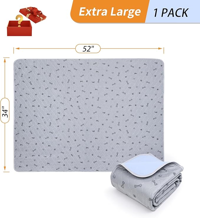 Pee Pads for Dogs Washable,34x52 Reusable Puppy Pads, Absorbent Whelping Pads with Bone Print, Non-Slip Waterproof Pet Training Pads for Couch, Crate, Potty Training