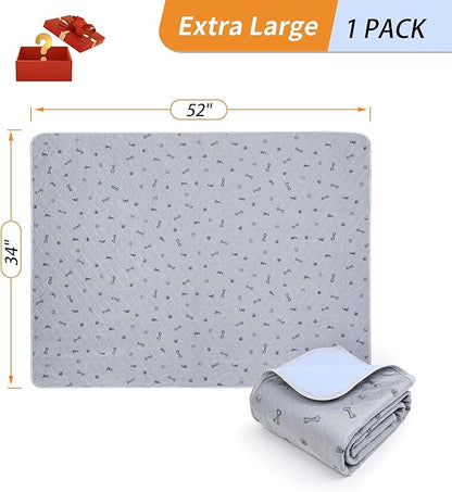 Pee Pads for Dogs Washable,34x52 Reusable Puppy Pads, Absorbent Whelping Pads with Bone Print, Non-Slip Waterproof Pet Training Pads for Couch, Crate, Potty Training