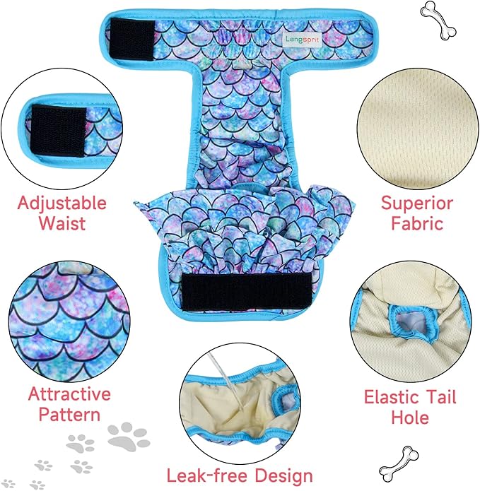 Langsprit Female Dog Diapers (3 Pack), Highly Absorbent, Reusable XL