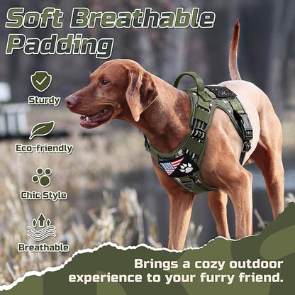 rabbitgoo Tactical Dog Harness for Small Dogs, No Pull Military Service Vest with Handle & Molle, Easy Control for Training Walking, Adjustable Reflective Straps, Green camo, S