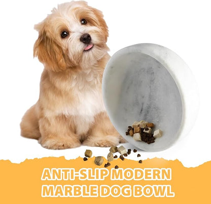 Karibiber White Dog Bowl, Marble Dog Food Bowl, Non-Slip Stone Dogs Water Bowl Large, Non-Tipping Heavy Duty Pet Bowl for Large Dogs, African Natural Marble, Holds 4.6Cups(7.5lbs)