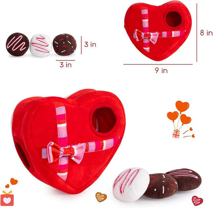 Hollypet Squeaky Dog Toy, Interactive Plush Hide and Seek Dog Toys for Small Medium Sized Dogs and Non-Aggressive Chewers, Puppy Teeth Clean Chew Toys, Valentine's Day Chocolate