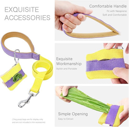 No Pull Dog Harness and Leash Set, Step in Dog Halter Harness with Poop Bag Holder, Adjustable Lightweight Cotton Straps Suitable for Small Medium Large Dogs Outdoor Walking Running Hiking