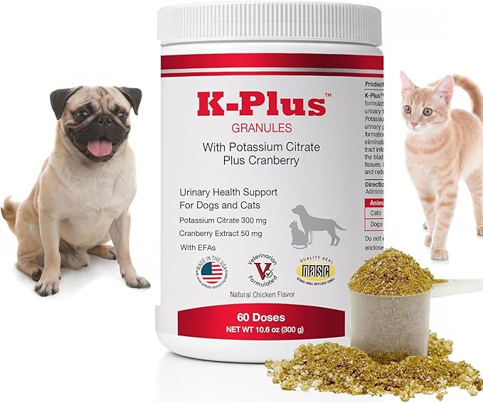K-Plus Potassium Citrate + Cranberry Granules for Dogs & Cats – Vet-Approved UTI & Bladder Health Support – Helps Maintain Urinary Balance & Kidney Function – Easy-to-Use Granules – 60 Doses